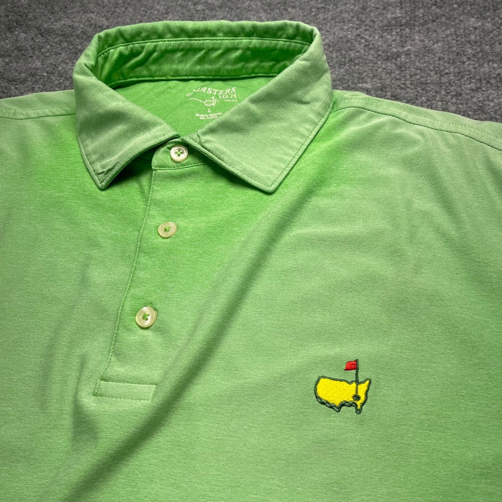 Masters Tech Golf Polo Shirt Mens Large Green Short Sleeve Performance Logo